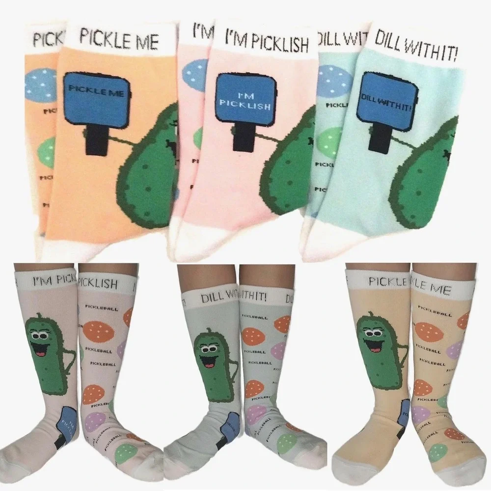 Mixin Itup Pickleball Socks 6 Pair Set Unisex Medium 6-9 Novelty Pickle Pun Crew